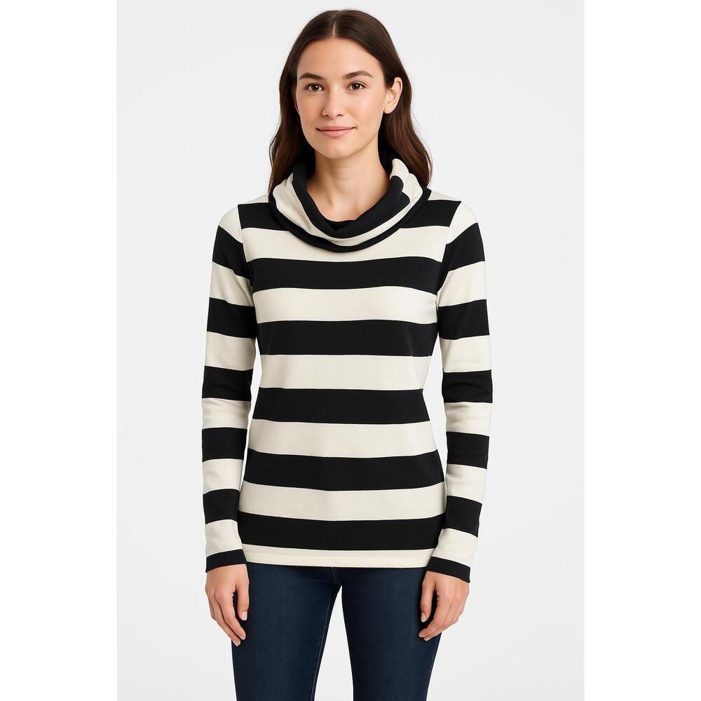 Vineyard Vines Black White Stripe Cowl Neck‎ Long Sleeve Nautical Top Size XS